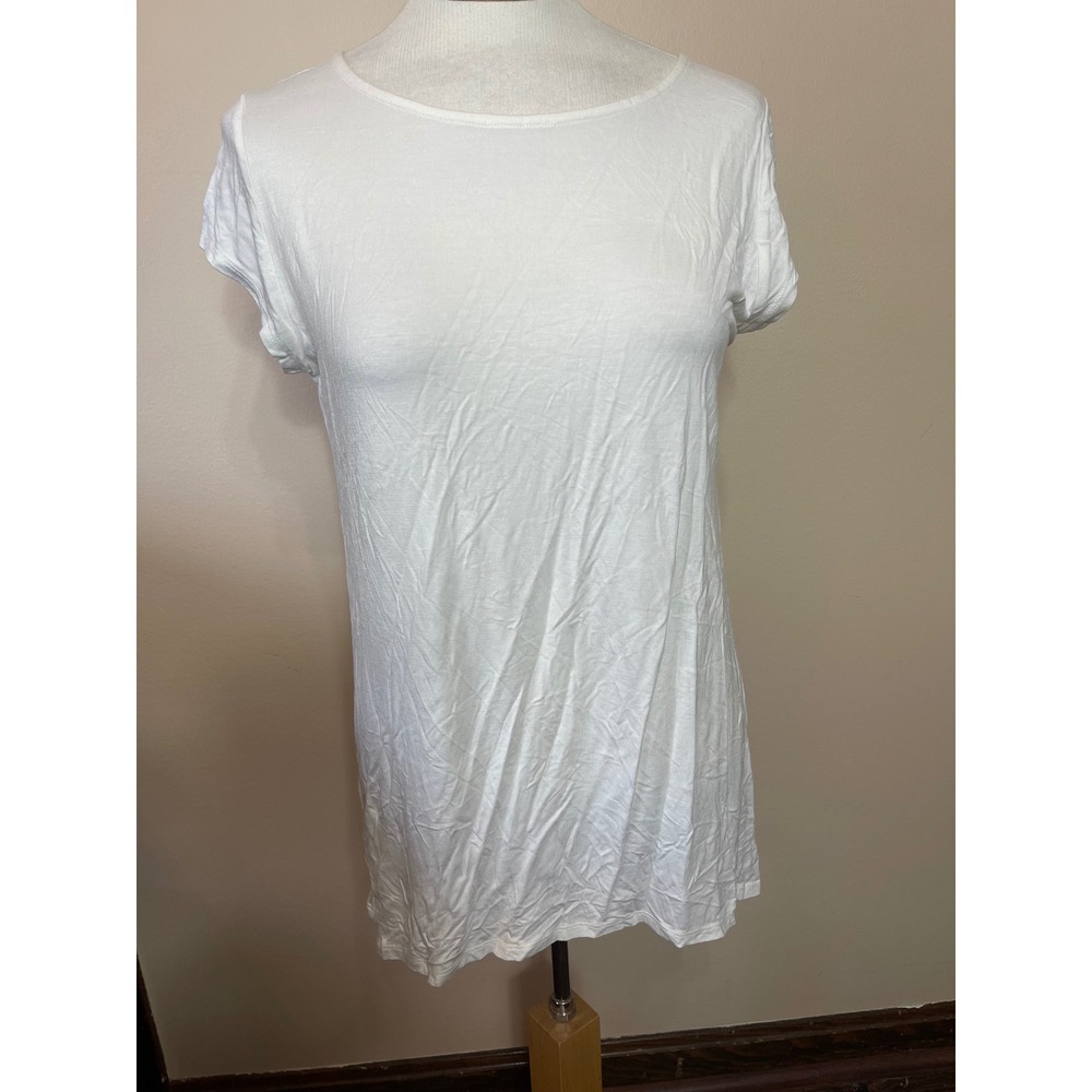 NEW Kim & Cami Womens White Split Back Sheer Trim Short Sleeve Top XL